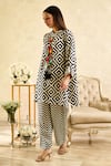 Shop_Rainas_Black Cupro Satin Printed Diamond Mandarin Collar Tunic Pant Set 