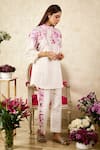 Buy_Rainas_Off White Linen Printed Sakura Mandarin Collar Tunic With Pant 