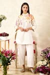 Buy_Rainas_Off White Linen Printed Floral Bouquet Mandarin Collar Tunic With Pant _at_Aza_Fashions