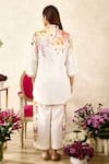 Rainas_Off White Linen Printed Floral Bouquet Mandarin Collar Tunic With Pant _Online_at_Aza_Fashions