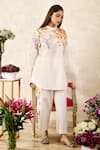 Buy_Rainas_Off White Linen Printed Floral Bouquet Mandarin Collar Tunic With Pant 