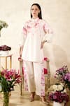 Buy_Rainas_Off White Linen Printed Lotus Mandarin Collar Tunic With Pant _at_Aza_Fashions