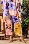 Buy_Rainas_Multi Color Cupro Satin Printed Watercolour Floral Asymmetric Tunic Pant Set _Online_at_Aza_Fashions