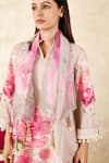 Buy_Rainas_Beige Linen Printed Rosebud Mandarin Collar Tunic Pant Set 