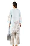 Shop_Rainas_Blue Linen Printed Rosebud Mandarin Collar Sequined Tunic Pant Set _Online_at_Aza_Fashions