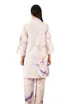 Rainas_Beige Linen Printed Iris Mandarin Collar Sequined Tunic Pant Set _at_Aza_Fashions