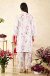 Shop_Rainas_Pink Linen Printed Blossom Mandarin Collar Tunic With Pant _at_Aza_Fashions