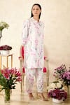 Buy_Rainas_Pink Linen Printed Blossom Mandarin Collar Tunic With Pant _Online_at_Aza_Fashions