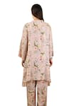 Buy_Rainas_Pink Sequins Georgette Printed Floral Mandarin Collar Asymmetric Tunic With Pant _Online_at_Aza_Fashions