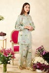 Buy_Rainas_Green Sequins Georgette Printed Garden Shirt Collar With Pant 