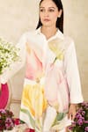 Rainas_Beige Linen Printed Tulip Shirt Collar Pant Set _at_Aza_Fashions