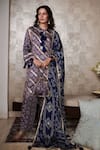 Buy_Rainas_Blue Cupro Satin Printed Floral Mandarin Collar Kurta Pant Set _at_Aza_Fashions