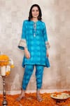 Buy_Rainas_Blue Cotton Silk Printed Geometric Round Embroidered Kurta And Pant Set _at_Aza_Fashions