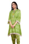 Rainas_Green Cotton Silk Printed Geometric Round Kurta Pant Set _Online_at_Aza_Fashions