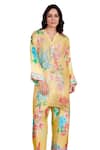 Buy_Rainas_Yellow Sequin Georgette Printed Floral Notched Straight Kurta And Pant Set _Online_at_Aza_Fashions