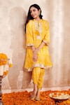 Rainas_Yellow Cotton Silk Printed Geometric Round Embroidered Kurta And Pant Set _Online_at_Aza_Fashions