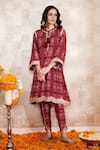 Buy_Rainas_Maroon Cotton Silk Printed Geometric Round Lace Embroidered Kurta And Pant Set _at_Aza_Fashions