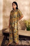 Buy_Rainas_Yellow Cotton Silk Printed Floral Collared Top And Pant Set _at_Aza_Fashions