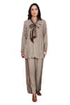 Buy_Rainas_Brown Cotton Silk Printed Geometric Tie-up Shirt And Pant Set _Online_at_Aza_Fashions