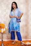 Buy_Rainas_Blue Cotton Silk Printed Bandhani V Neck Kaftan And Pant Set _at_Aza_Fashions