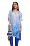 Buy_Rainas_Blue Cotton Silk Printed Bandhani V Neck Kaftan And Pant Set _Online_at_Aza_Fashions