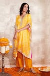 Buy_Rainas_Yellow Cotton Silk Printed Bandhani V Neck Kaftan And Pant Set _at_Aza_Fashions