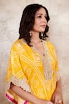 Shop_Rainas_Yellow Cotton Silk Printed Bandhani V Neck Kaftan And Pant Set _at_Aza_Fashions