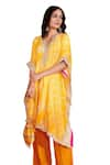 Rainas_Yellow Cotton Silk Printed Bandhani V Neck Kaftan And Pant Set _Online_at_Aza_Fashions