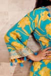 Shop_Rainas_Blue Cotton Silk Printed Floral V Neck Kurta And Pant Set _at_Aza_Fashions