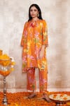 Buy_Rainas_Orange Cotton Silk Printed Floral Tie-up Tasseled Kurta And Pant Set _at_Aza_Fashions