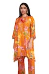 Buy_Rainas_Orange Cotton Silk Printed Floral Tie-up Tasseled Kurta And Pant Set _Online_at_Aza_Fashions