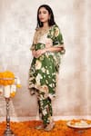 Buy_Rainas_Green Cotton Silk Printed Floral V Neck Embroidered Kaftan And Pant Set _at_Aza_Fashions