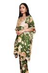 Buy_Rainas_Green Cotton Silk Printed Floral V Neck Embroidered Kaftan And Pant Set _Online_at_Aza_Fashions