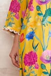 Rainas_Yellow Cotton Silk Printed Floral Mandarin Collar Straight Kurta And Pant Set _Online_at_Aza_Fashions