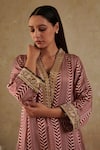 Buy_Rainas_Pink Cotton Silk Printed Floral V Neck Geometric Embroidered Kurta And Pant Set _Online_at_Aza_Fashions