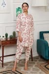 Buy_Rainas_Off White Linen Print Tropical Safari Stand Collar Neck Kurta With Tulip Pant _at_Aza_Fashions