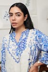 Shop_Rainas_Blue Cotton Silk Print Persian Bloom Stand Collar Neck Kurta With Pant _at_Aza_Fashions