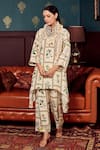 Shop_Rainas_Cream Cotton Silk Print Botanic Flora Stand Collar Neck Kurta Pant Set _at_Aza_Fashions