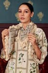 Rainas_Cream Cotton Silk Print Botanic Flora Stand Collar Neck Kurta Pant Set _Online_at_Aza_Fashions