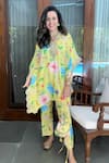 Buy_Rainas_Green Cotton Silk Print Flora V Neck Bloom Kaftan Set _at_Aza_Fashions