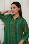 Rainas_Green Cotton Silk Print Bar Stripe Mania Collar Neck Kurta With Pant _Online_at_Aza_Fashions