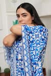 Rainas_Blue Cotton Silk Print French Bloom V Neck Kaftan _Online_at_Aza_Fashions