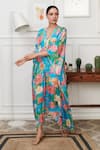 Buy_Rainas_Blue Cotton Silk Print Hawaiian Bloom V Neck Kaftan _at_Aza_Fashions