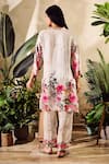 Shop_Rainas_Off White Cupro Satin Print Hibiscus Garden Notched Collar Kurta Pant Set _at_Aza_Fashions