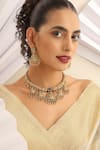 Buy_MUDRA LUXE_Green Bead Carved Temple Hasli Necklace Set _at_Aza_Fashions