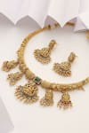 MUDRA LUXE_Green Bead Carved Temple Hasli Necklace Set _Online_at_Aza_Fashions