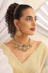 Shop_MUDRA LUXE_Green Bead Carved Temple Hasli Necklace Set _Online_at_Aza_Fashions