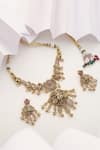 Shop_MUDRA LUXE_Multi Color Stone Carved Studded Necklace Set _at_Aza_Fashions