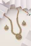 Shop_MUDRA LUXE_Gold Plated Stone Floral Studded Long Necklace Set _at_Aza_Fashions