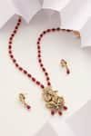 Shop_MUDRA LUXE_Gold Plated Stone Lord Ganesha Carved Pendant Necklace Set _at_Aza_Fashions